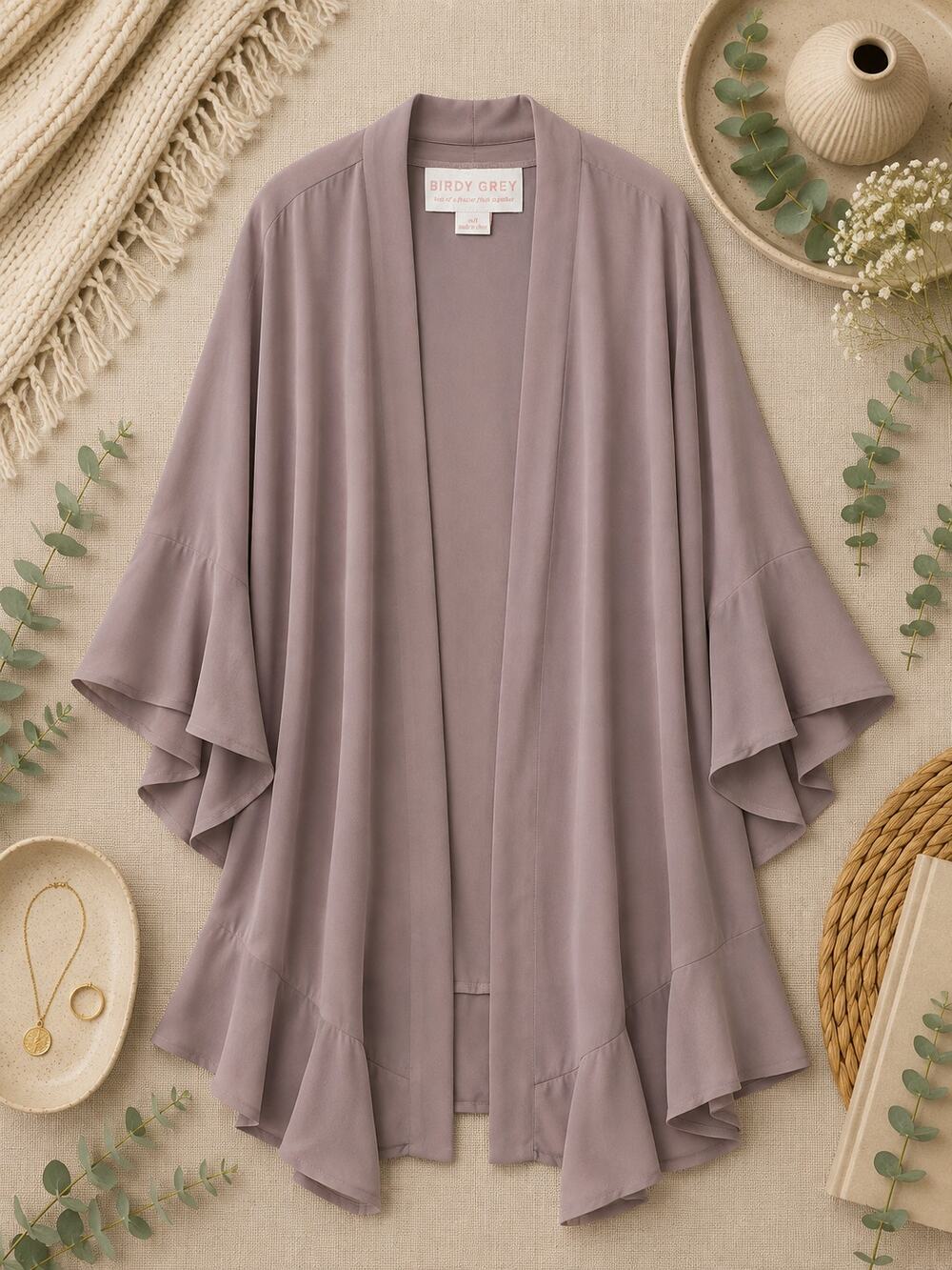 Birdy Grey Kenny Robe English Rose Ruffle Bridesmaid Bridal Wedding SZ M/L